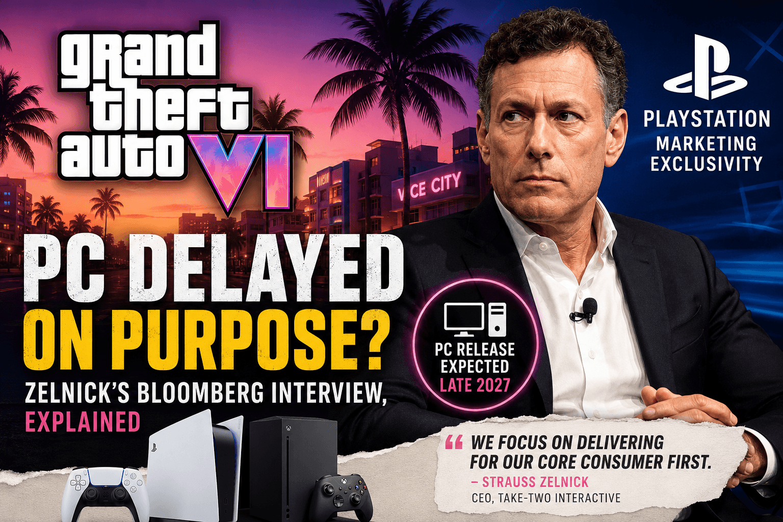 GTA 6 PC Is Delayed on Purpose, Sony Has Trailer Exclusivity — Zelnick's Bloomberg Interview, Explained