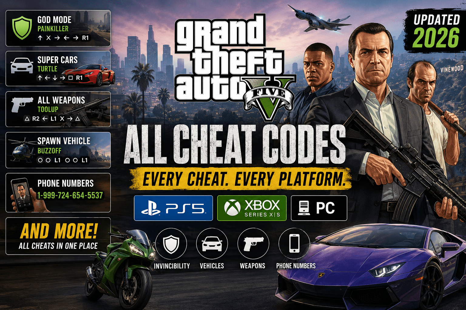 GTA 5 Cheat Codes 2026: Complete List for PS5, Xbox Series X, and PC